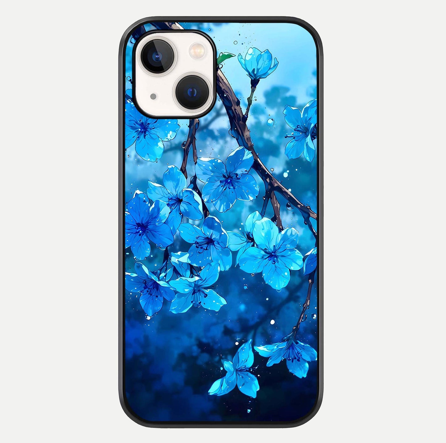 Blue Blossoms Branch Glass Case For iPhone 14 by Custom World