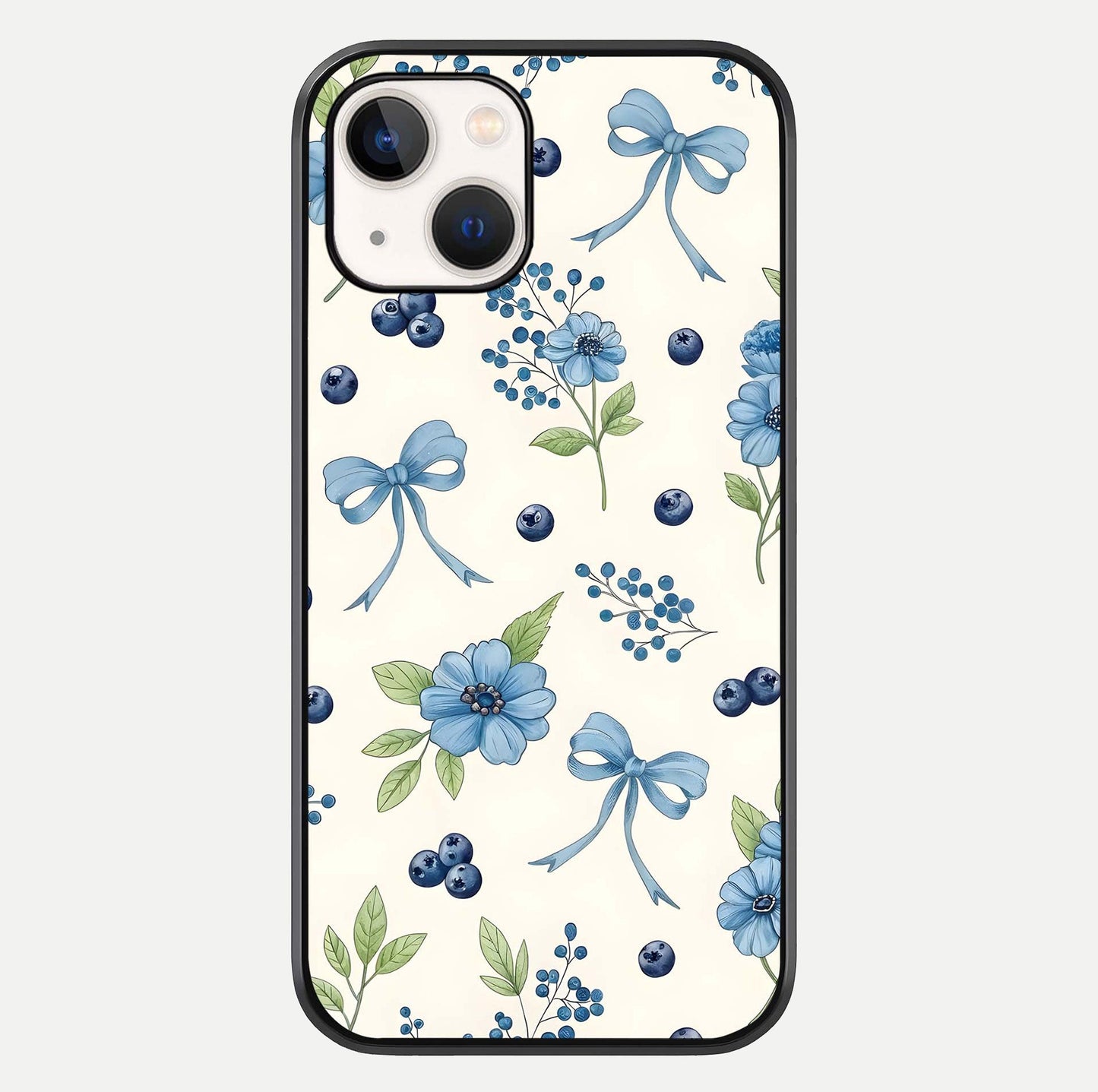 Blue Flower & Bow Glass Case For iPhone 14 by Custom World