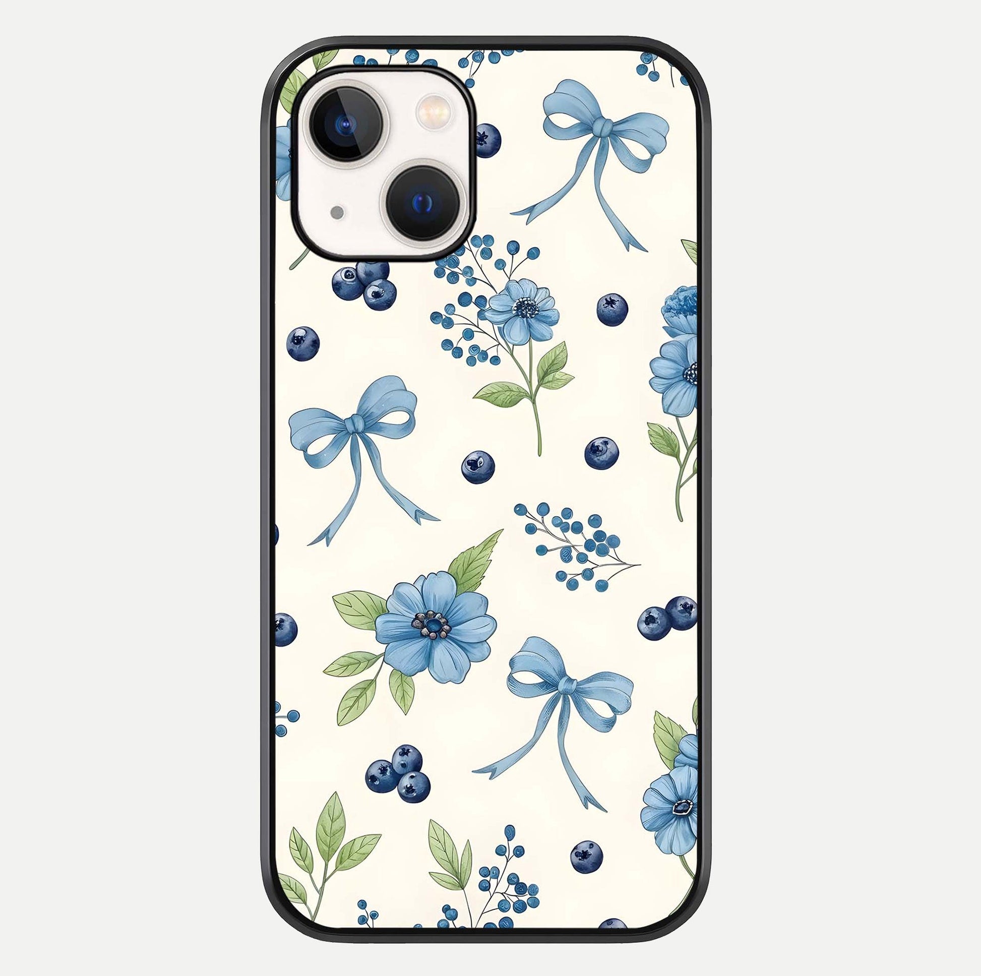 Blue Flower & Bow Glass Case For iPhone 14 by Custom World