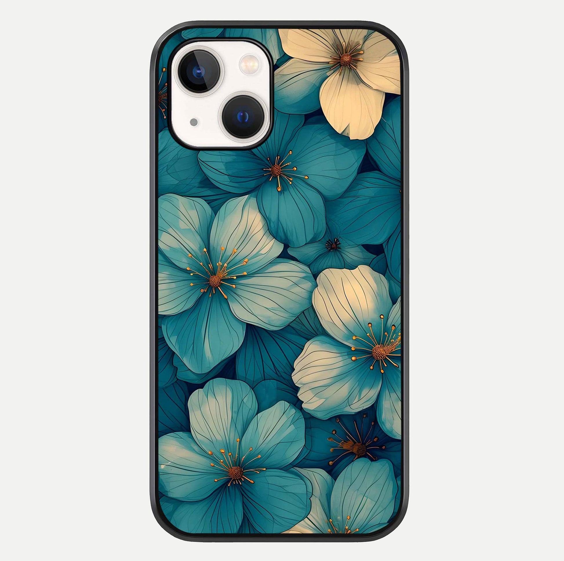 Blue Shade Floral Glass Case For iPhone 14 by Custom World