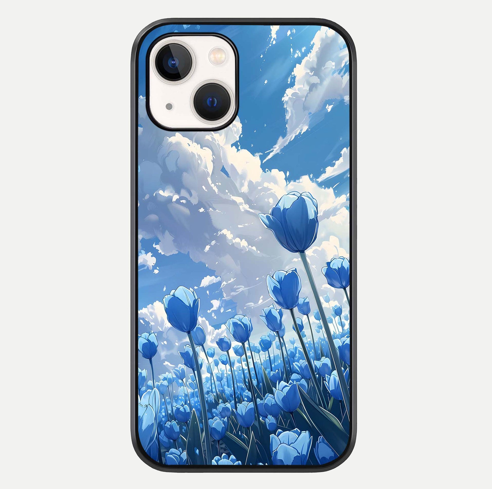 Blue Tulip Clouds Glass Case For iPhone 16 Pro by Custom World