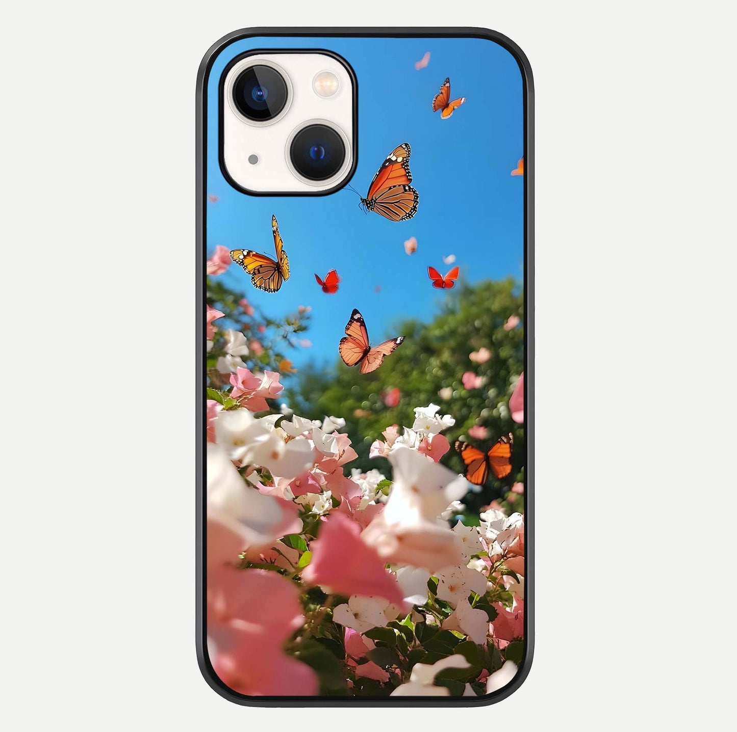 Butterflies In Bloom Sky Glass Case For iPhone 14 by Custom World