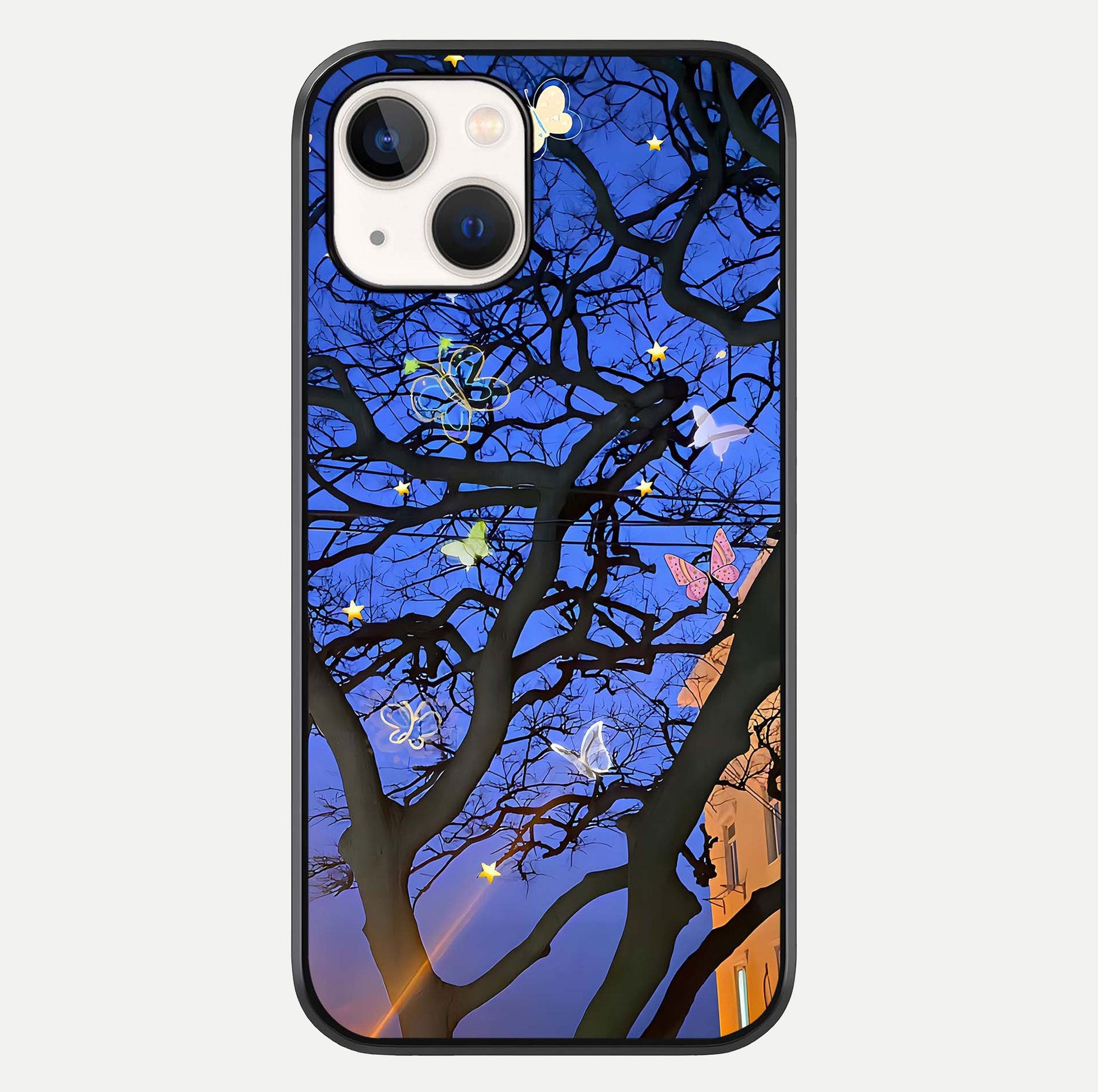 Butterfly Night Magic Glass Case For iPhone 14 by Custom World