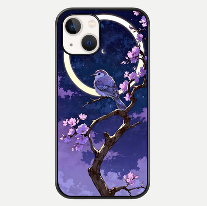 Celestial Bird Blossom Glass Case For iPhone 14 by Custom World