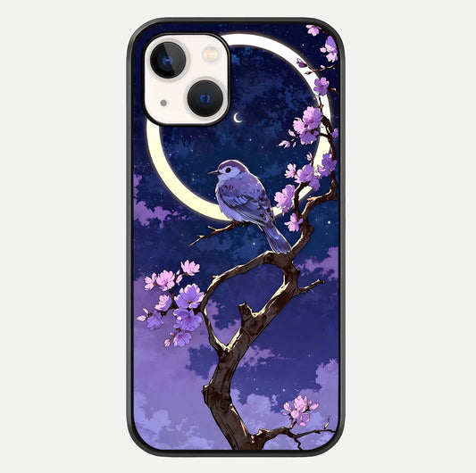 Celestial Bird Blossom Glass Case For iPhone 14 by Custom World