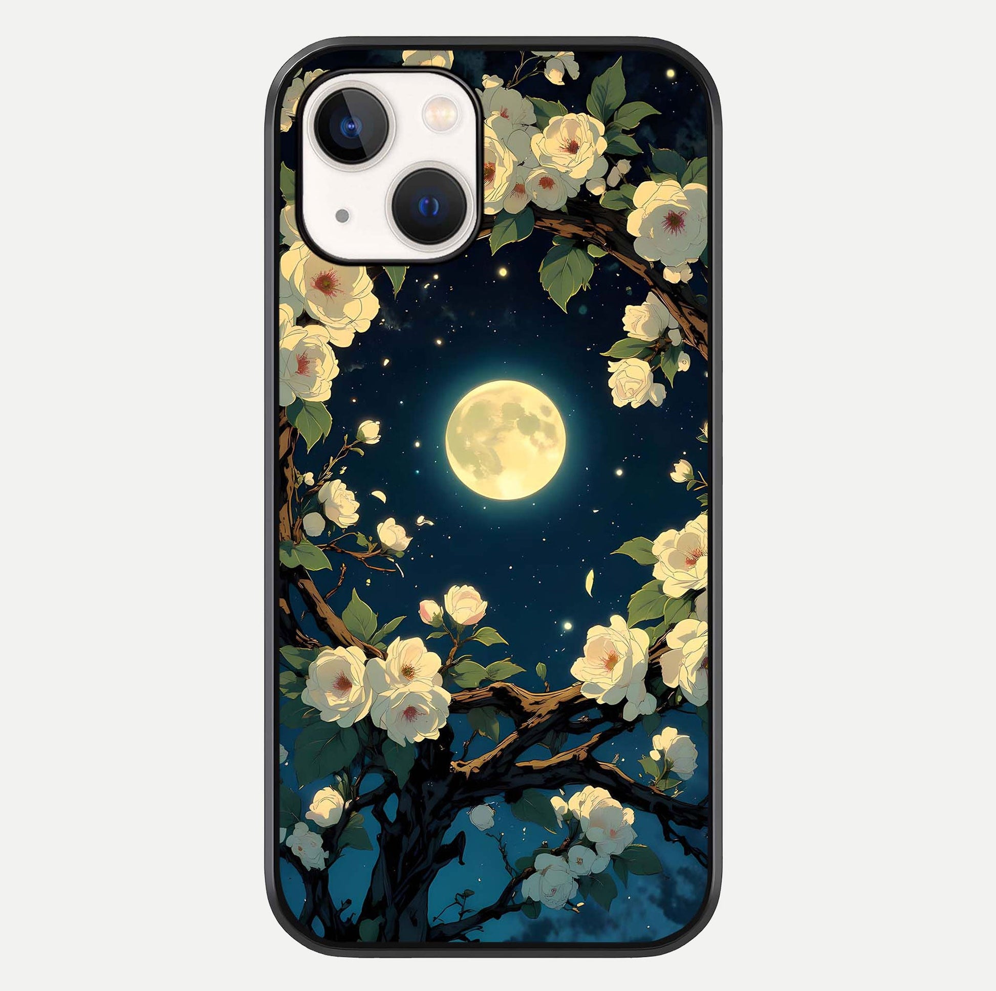 Celestial Moon & Flower Glass Case For iPhone 14 by Custom World