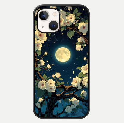 Celestial Moon & Flower Glass Case For iPhone 14 by Custom World