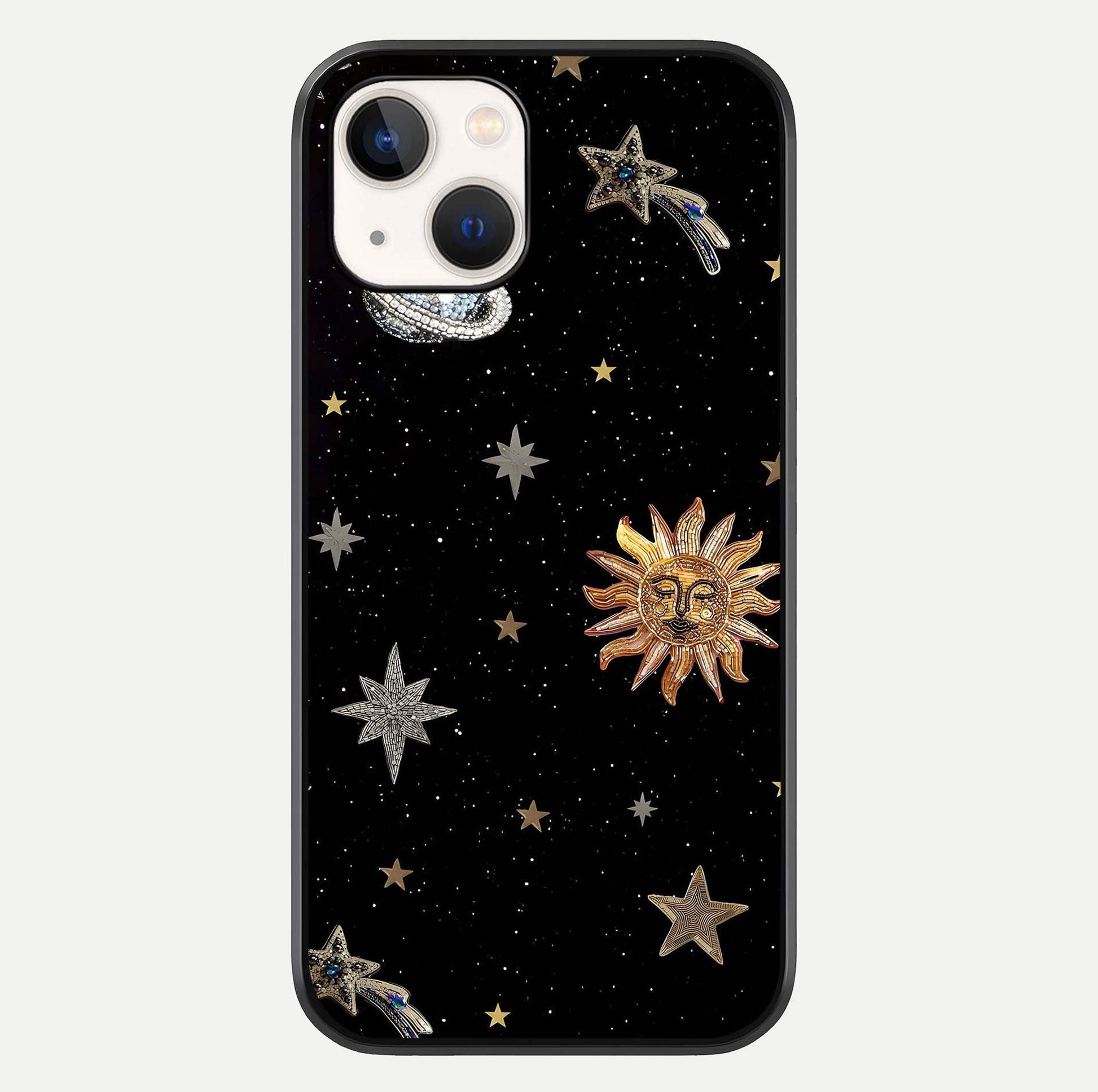 Celestial Moon With Stars Glass Case For iPhone 14 by Custom World