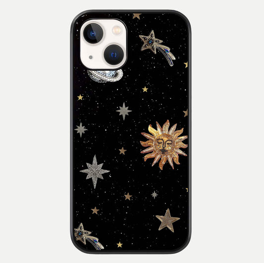 Celestial Moon With Stars Glass Case For iPhone 14 by Custom World