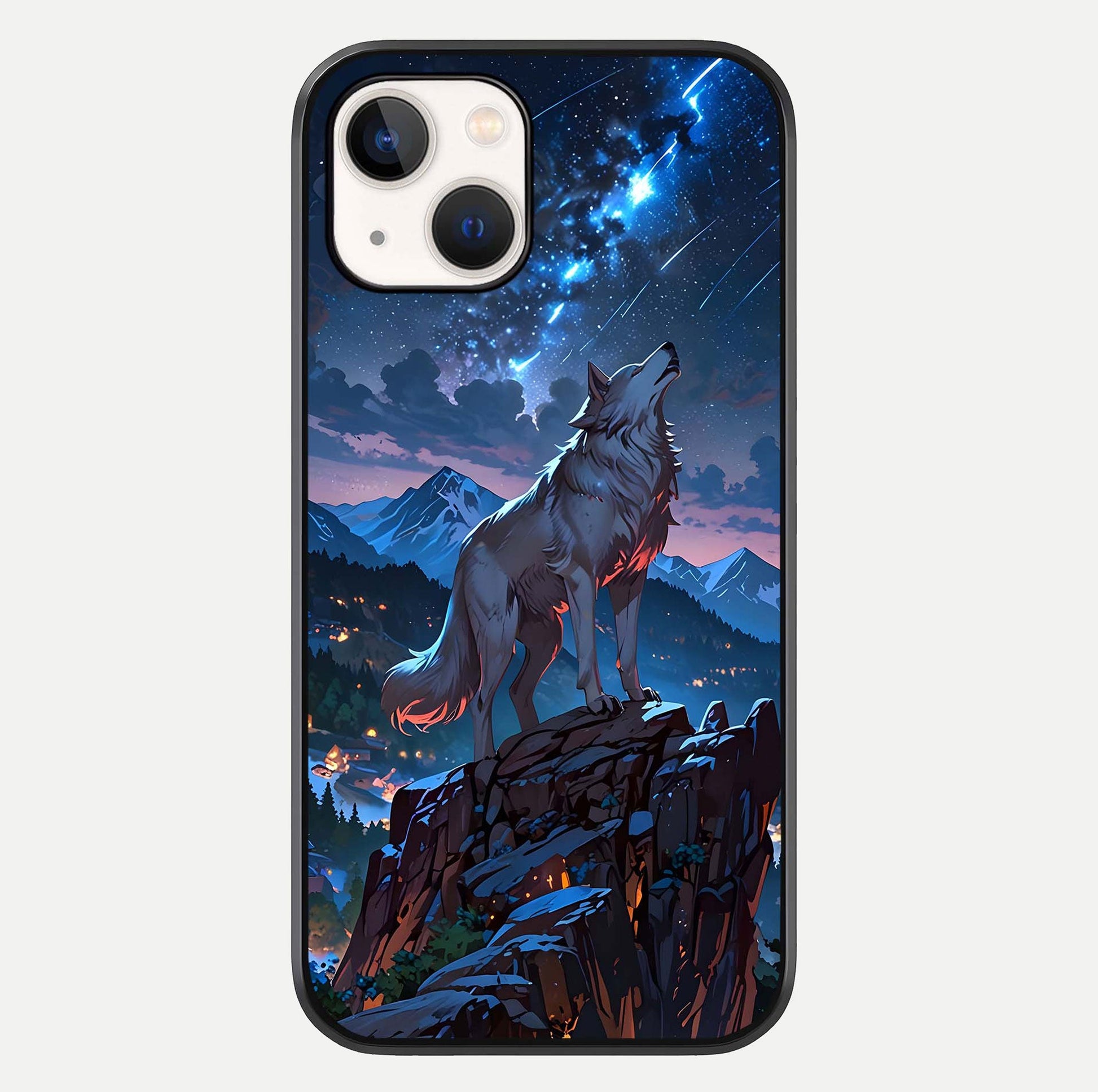 Celestial Wolf Howl Glass Case For iPhone 14 by Custom World
