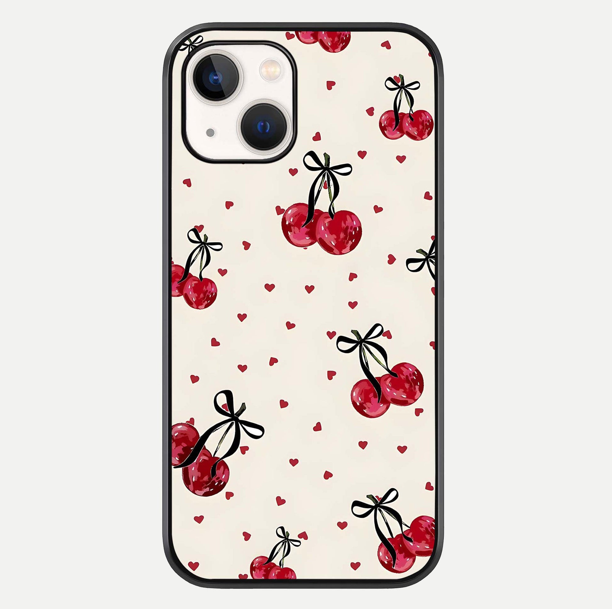 Cherry Heart Bow Glass Case For iPhone 14 by Custom World