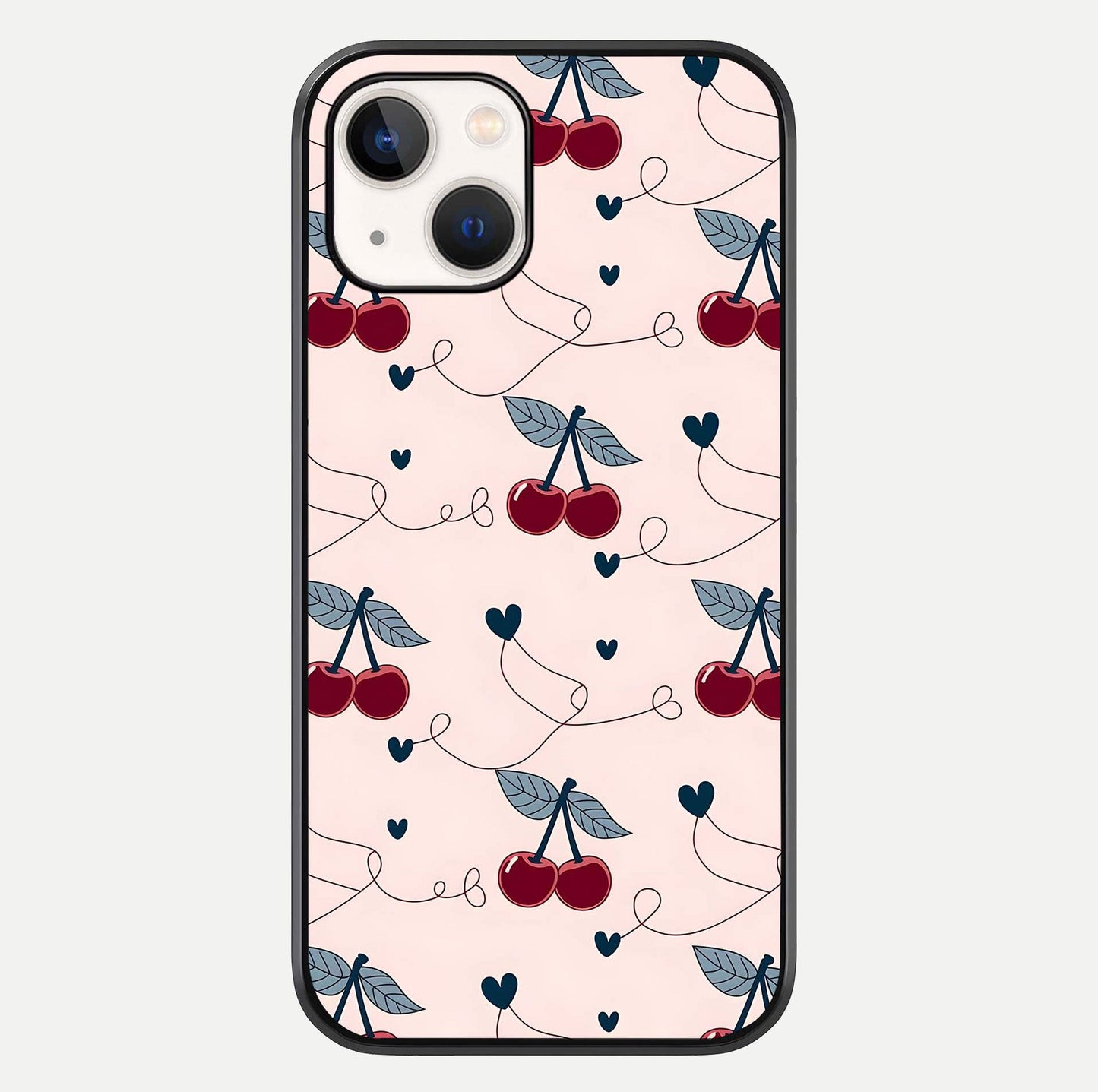 Cherry Heart Line Glass Case For iPhone 14 by Custom World