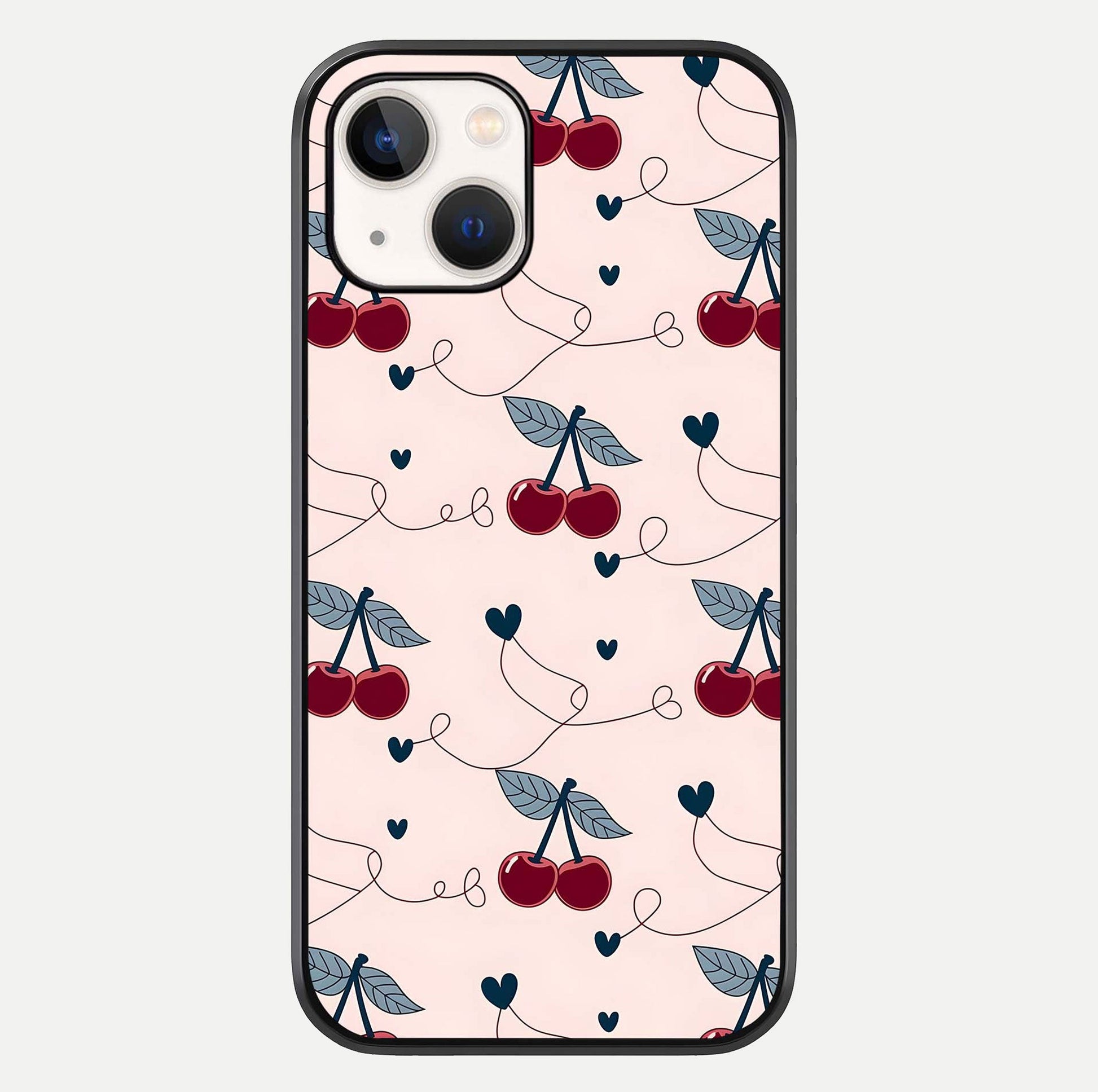 Cherry Heart Line Glass Case For iPhone 14 by Custom World