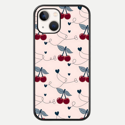 Cherry Heart Line Glass Case For iPhone 14 by Custom World