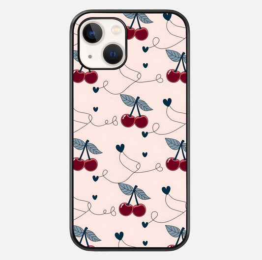 Cherry Heart Line Glass Case For iPhone 14 by Custom World