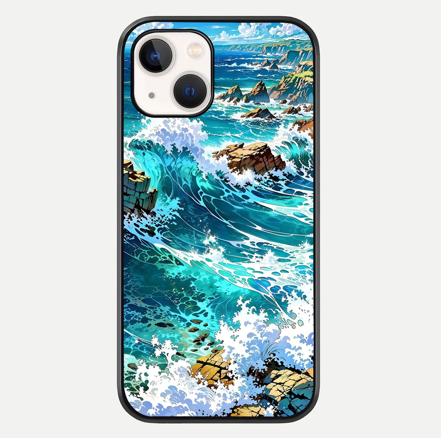 Coastal Blue Waves Glass Case For iPhone 14 by Custom World
