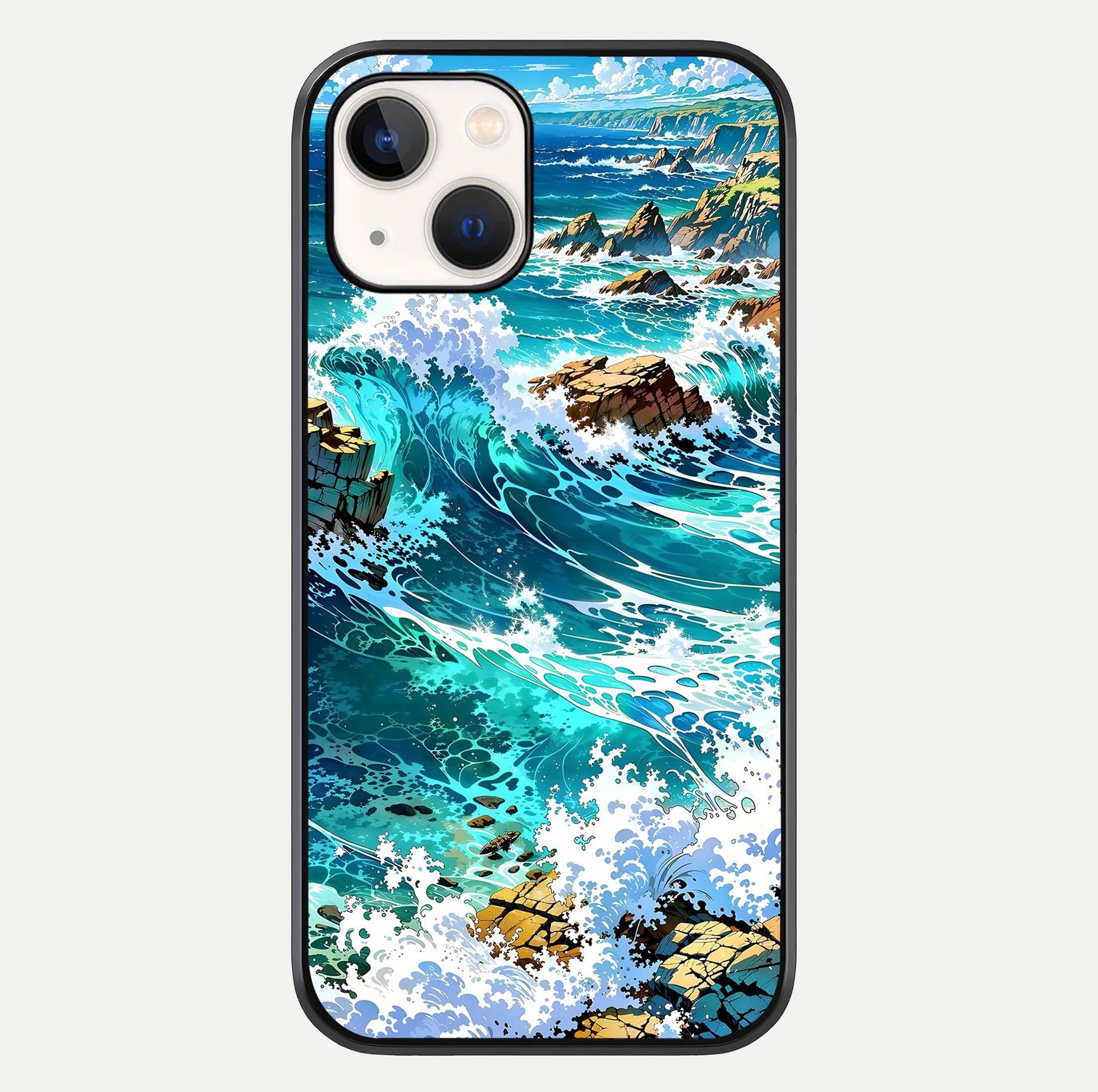 Coastal Blue Waves Glass Case For iPhone 14 by Custom World