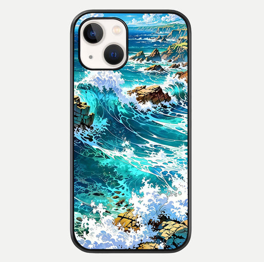 Coastal Blue Waves Glass Case For iPhone 14 by Custom World