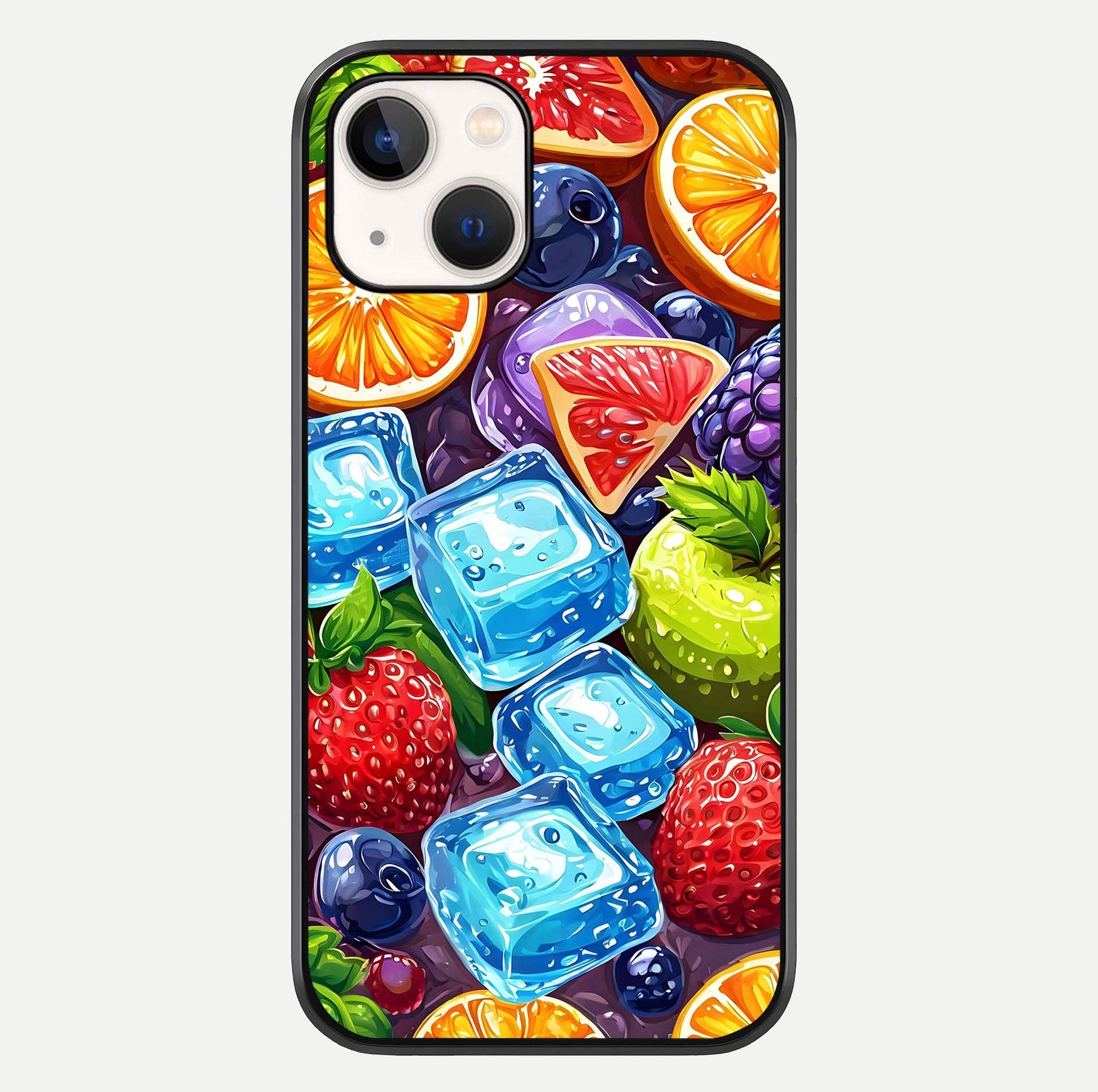 Colorful Fruits With Ice Glass Case For iPhone 14 by Custom World