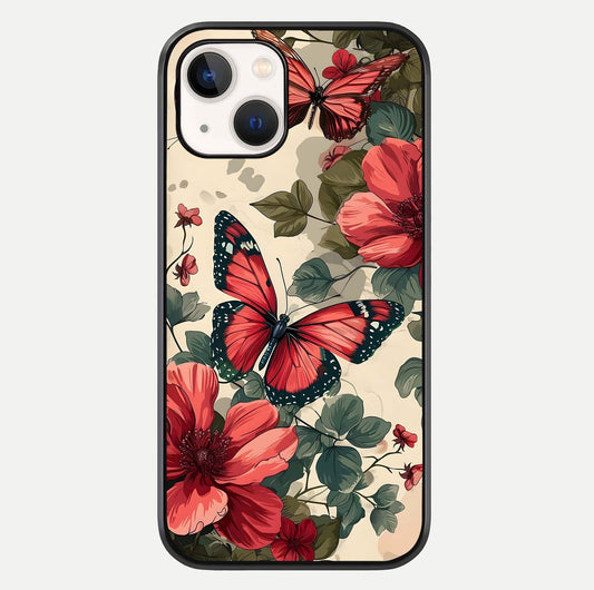 Crimson Butterfly Garden Glass Case For iPhone 14 by Custom World
