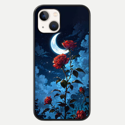 Crimson Rose Moon Glass Case For iPhone 14 by Custom World