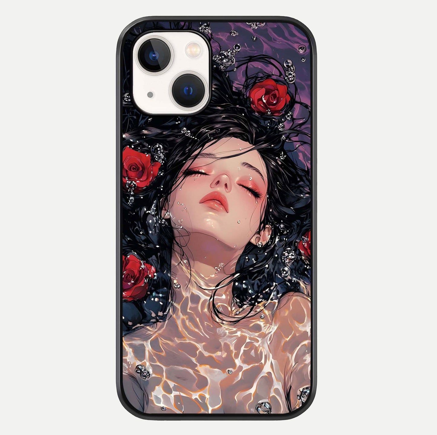Crimson Rose Serenity Glass Case For iPhone 14 by Custom World