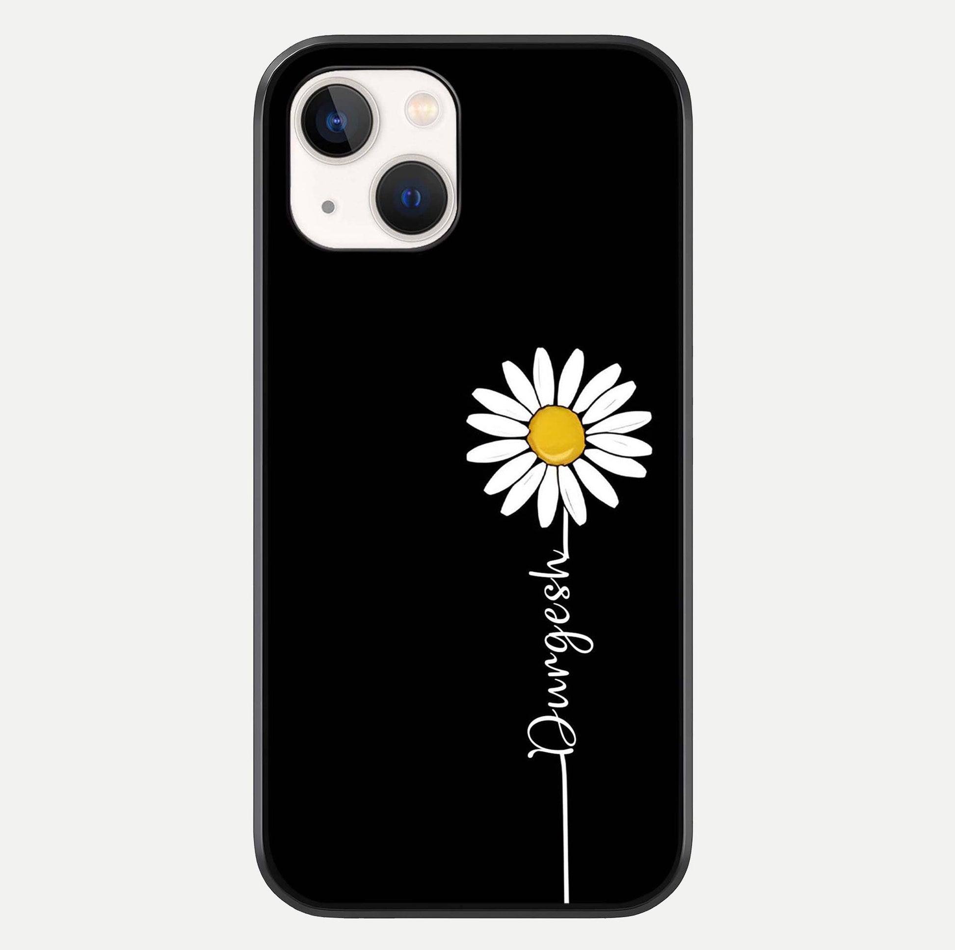 Custom Name White Flower Glass Case For iPhone 14 by Custom World