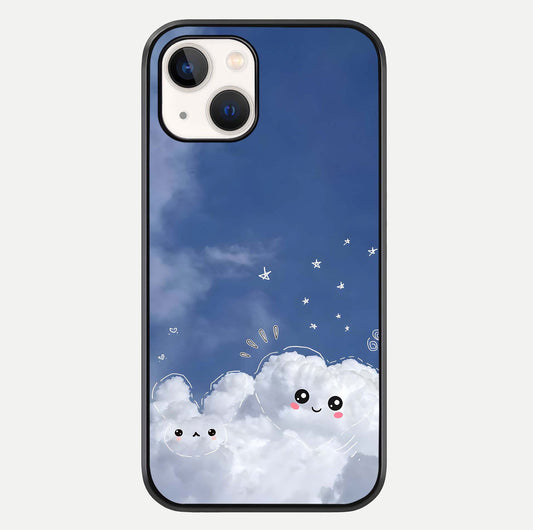 Cute Blossom Cloud Glass Case For iPhone 14 by Custom World