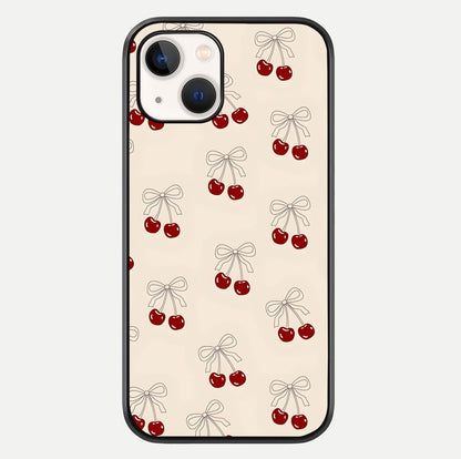 Cute Cherry Pattern Glass Case For iPhone 14 by Custom World