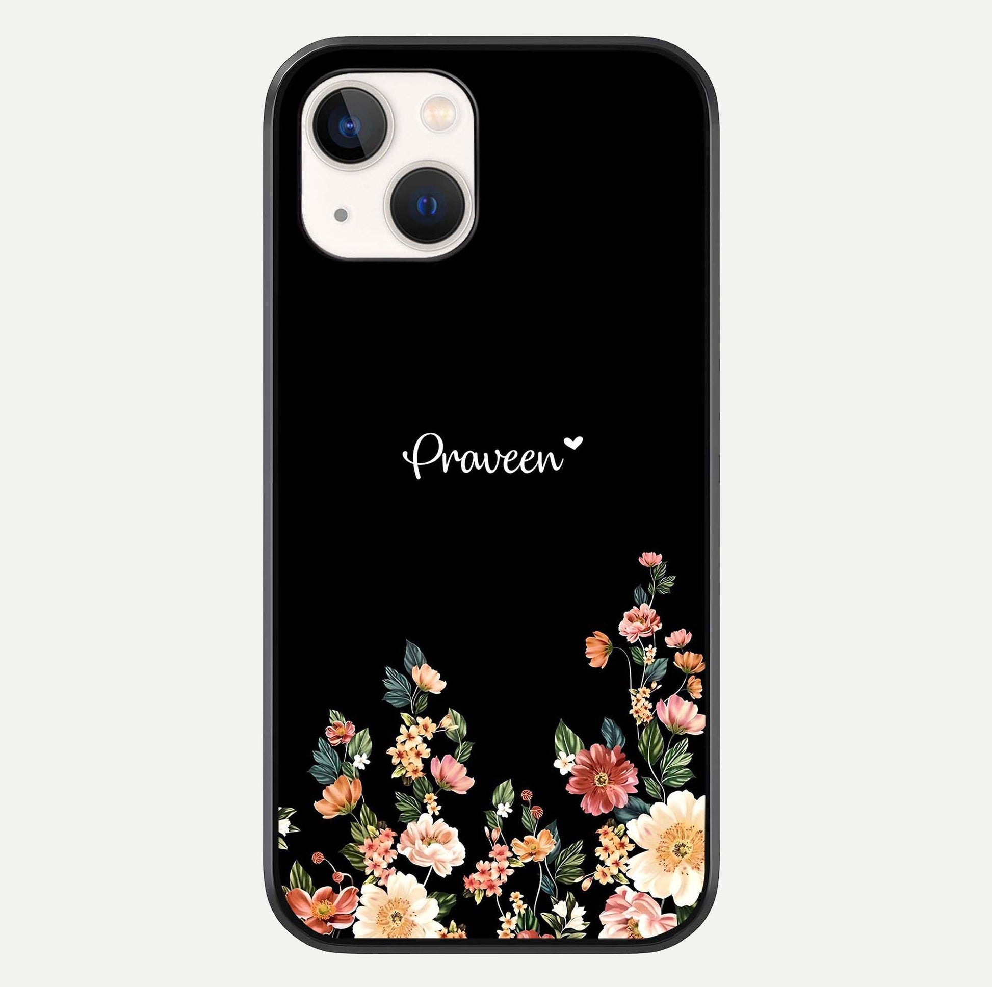 Floral Design Personalized Custom Name Glass Case For iPhone 14 by Custom World
