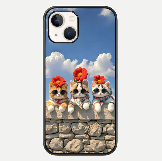 Floral Kitty Squad Glass Case For iPhone 14 by Custom World