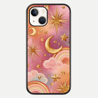 Golden Celestial Dreams Glass Case For iPhone 14 by Custom World