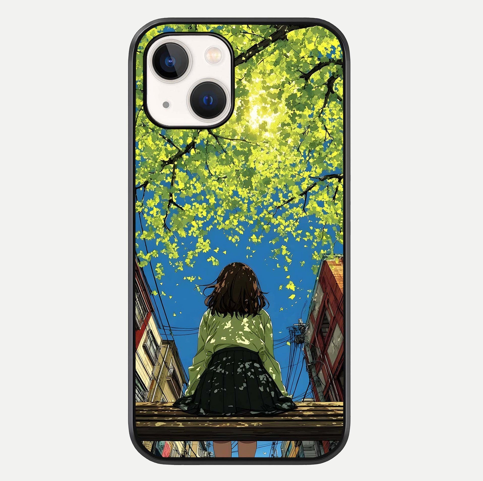 Golden Leaves Glow Glass Case For iPhone 14 by Custom World