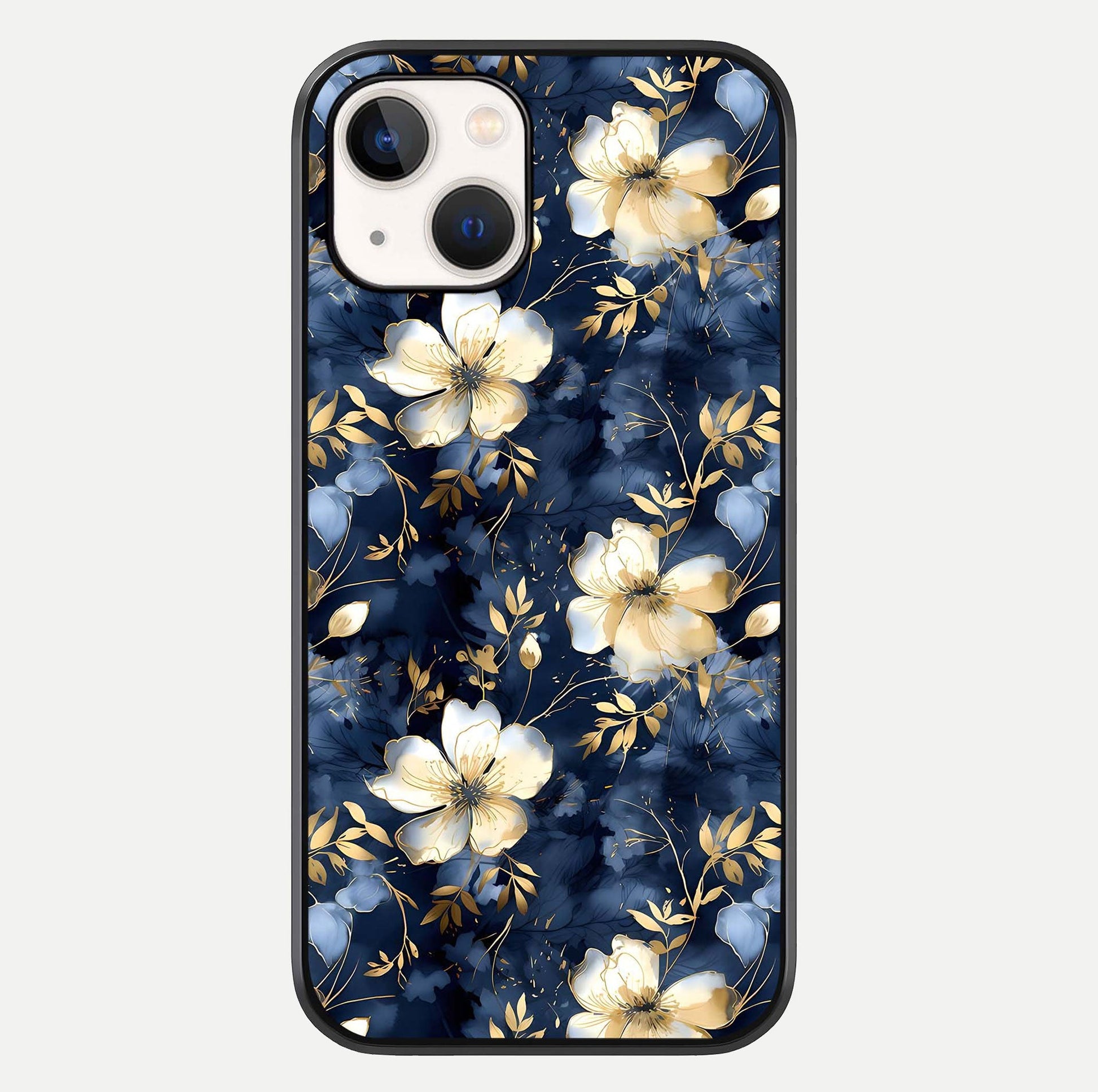 Golden Midnight Bloom Glass Case For iPhone 14 by Custom World