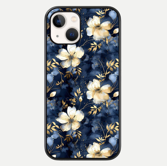 Golden Midnight Bloom Glass Case For iPhone 14 by Custom World