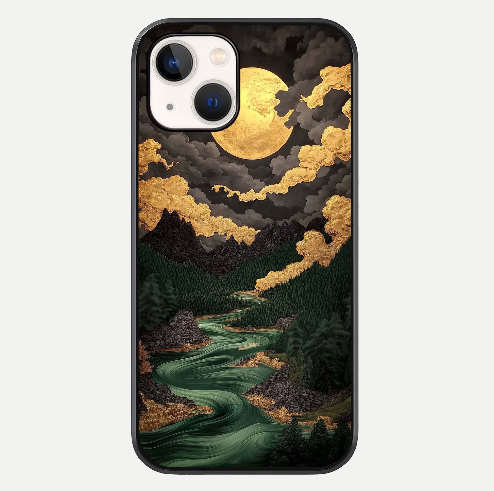 Golden River Moon Glass Case For iPhone 14 by Custom World