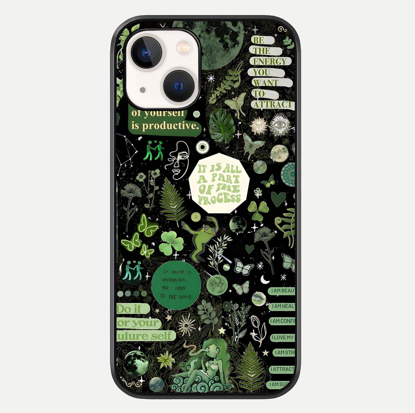 Green Moon Energy Glass Case For iPhone 14 by Custom World