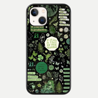Green Moon Energy Glass Case For iPhone 14 by Custom World