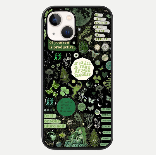 Green Moon Energy Glass Case For iPhone 14 by Custom World