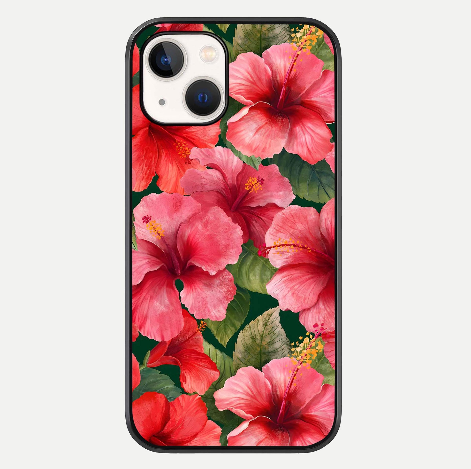 Hibiscus Pattern Glass Case For iPhone 14 by Custom World