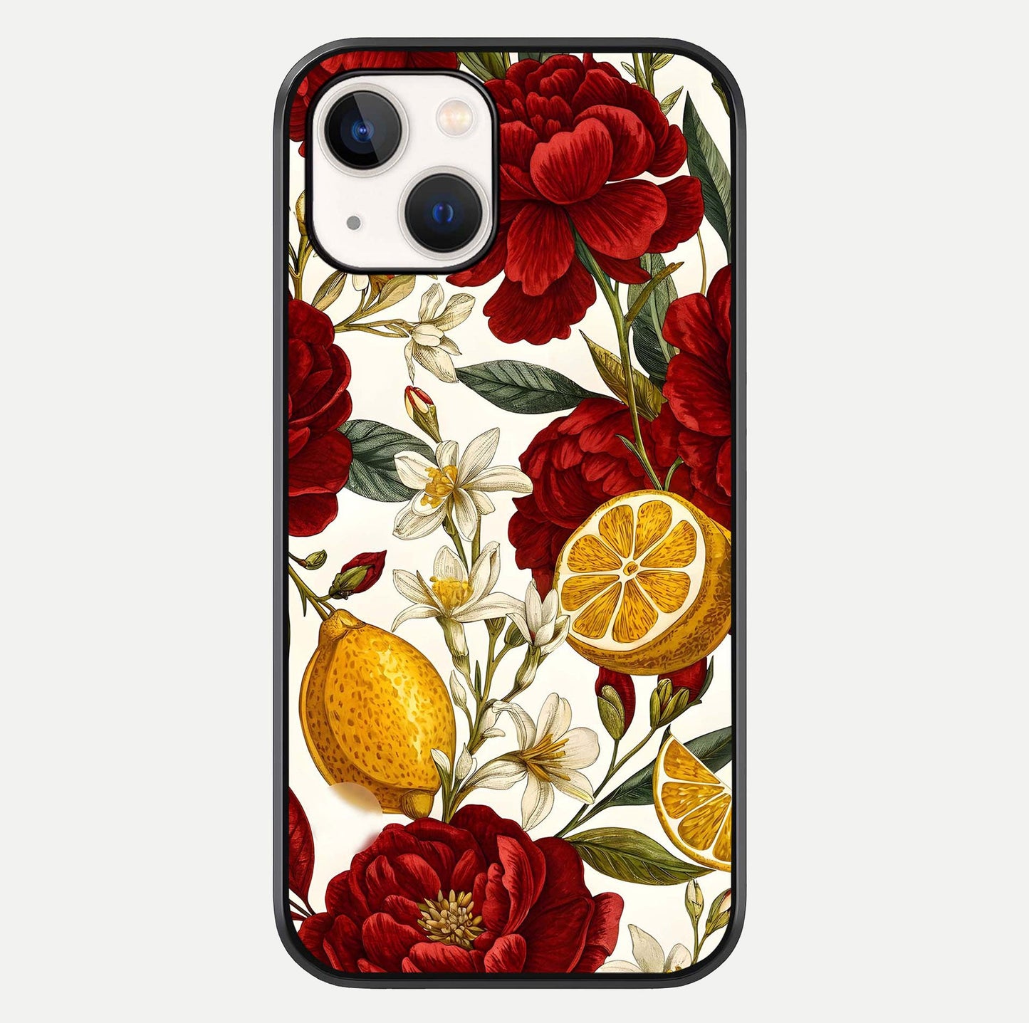 Lemon Rose Charm Glass Case For iPhone 14 by Custom World