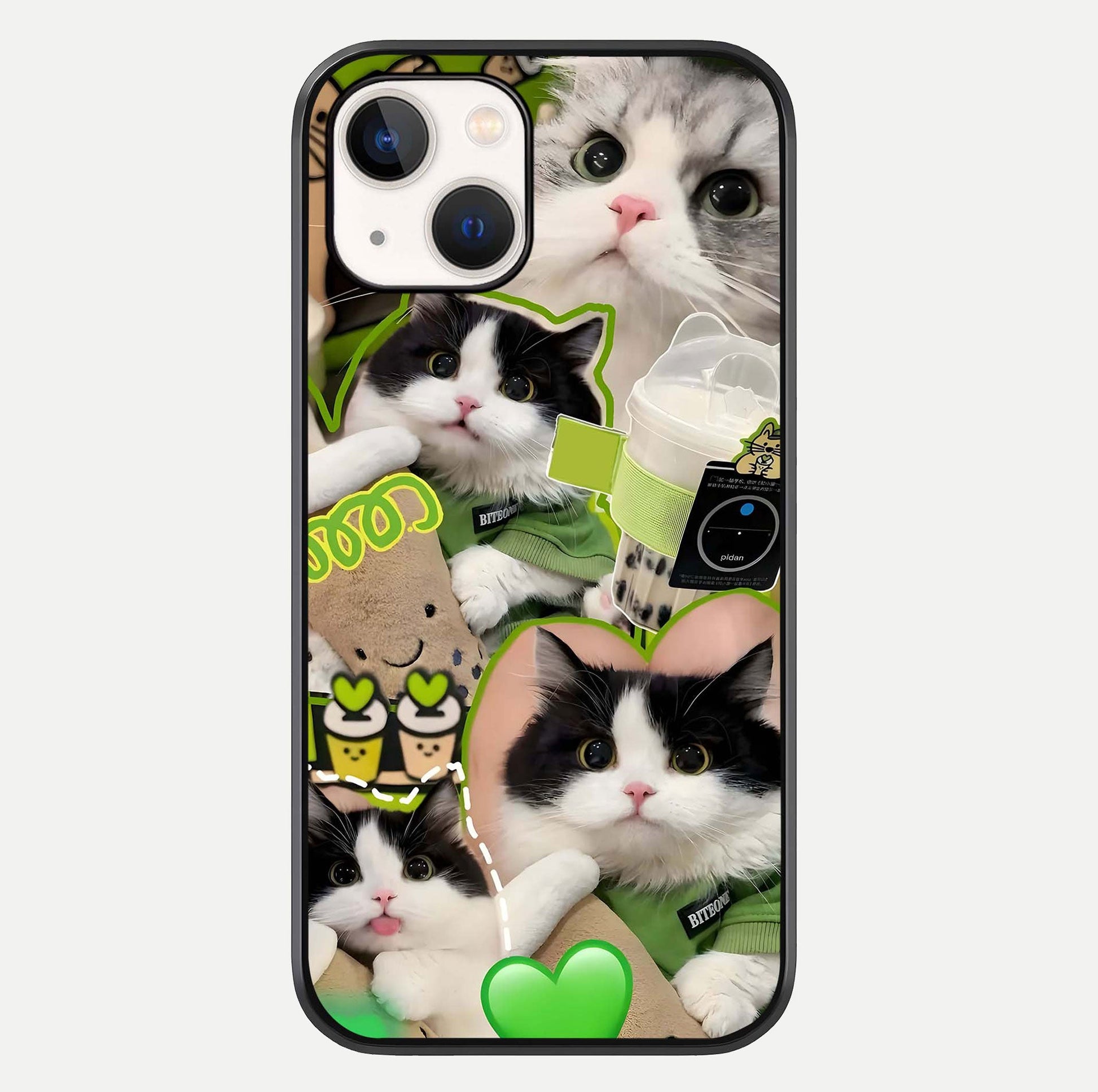 Matcha Cats Mood Glass Case For iPhone 14 by Custom World