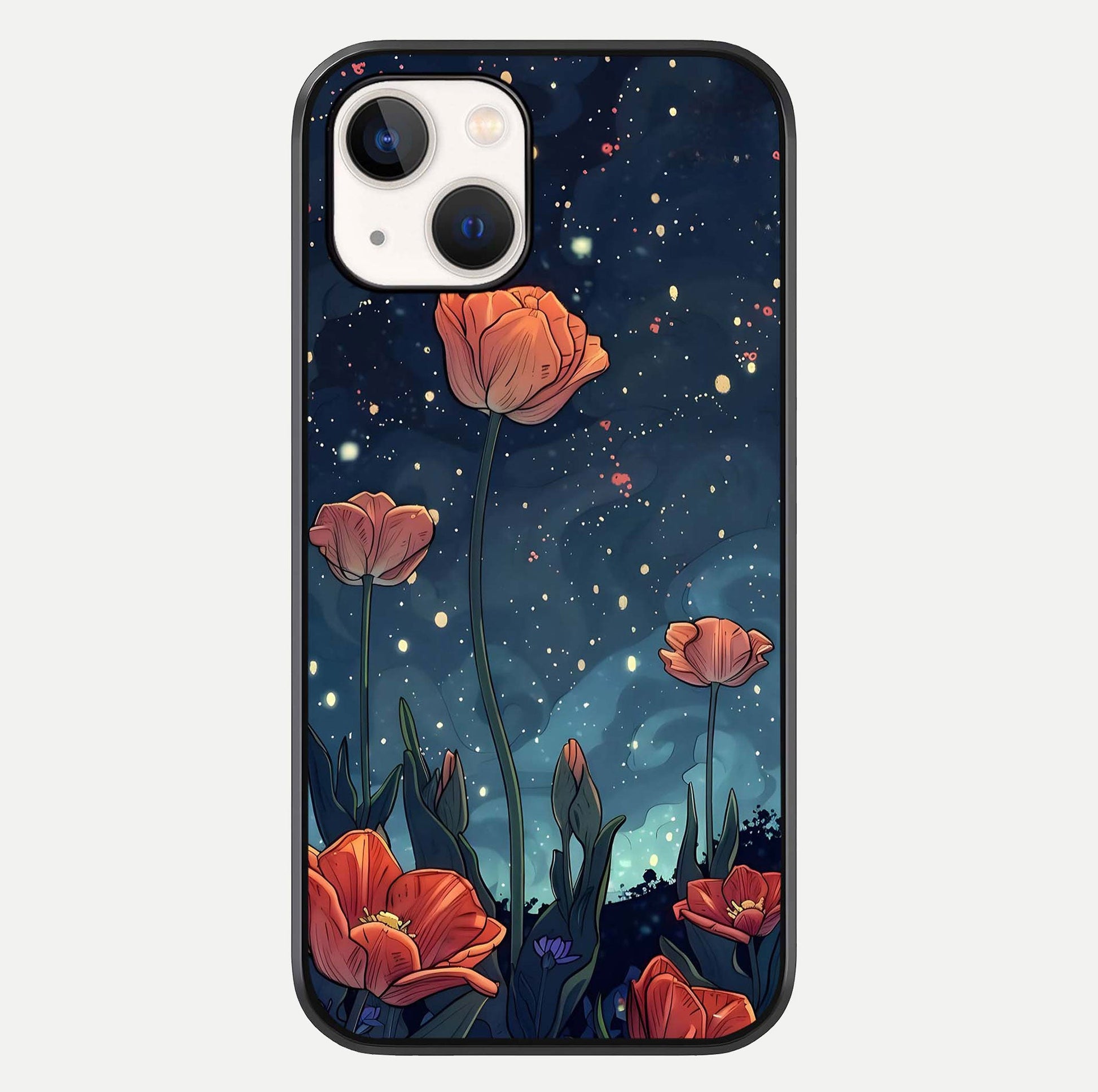 Midnight Tulip Glow Glass Case For iPhone 14 by Custom World