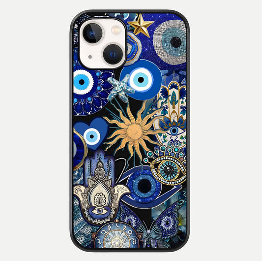 Mystic Blue Evil Eye Glass Case For iPhone 14 by Custom World