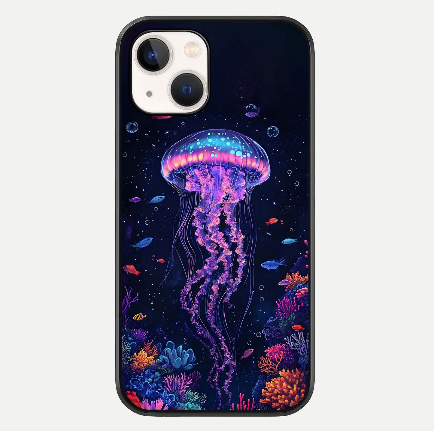 Neon Jellyfish Glass Case For iPhone 14 by Custom World
