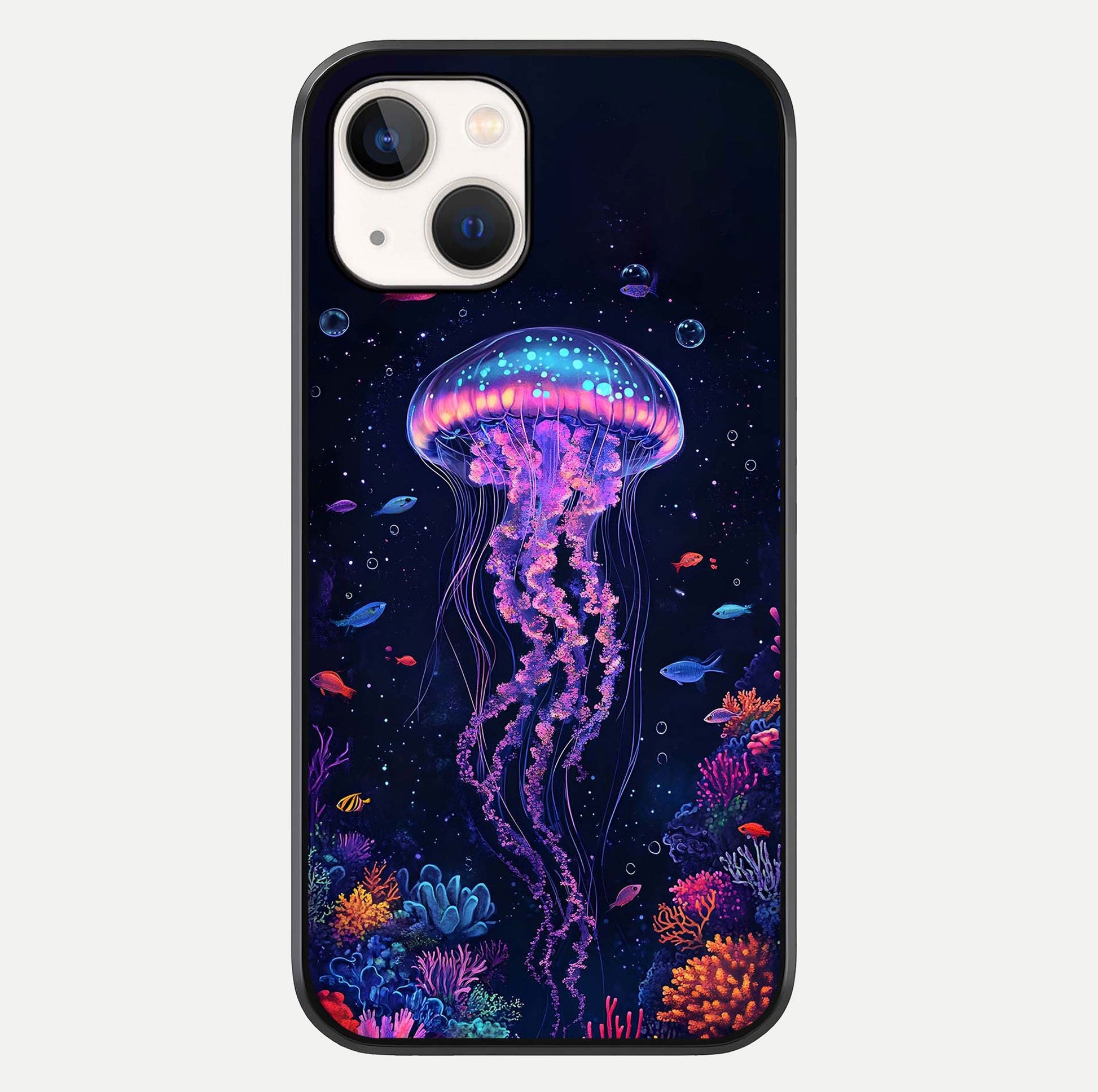 Neon Jellyfish Glass Case For iPhone 14 by Custom World