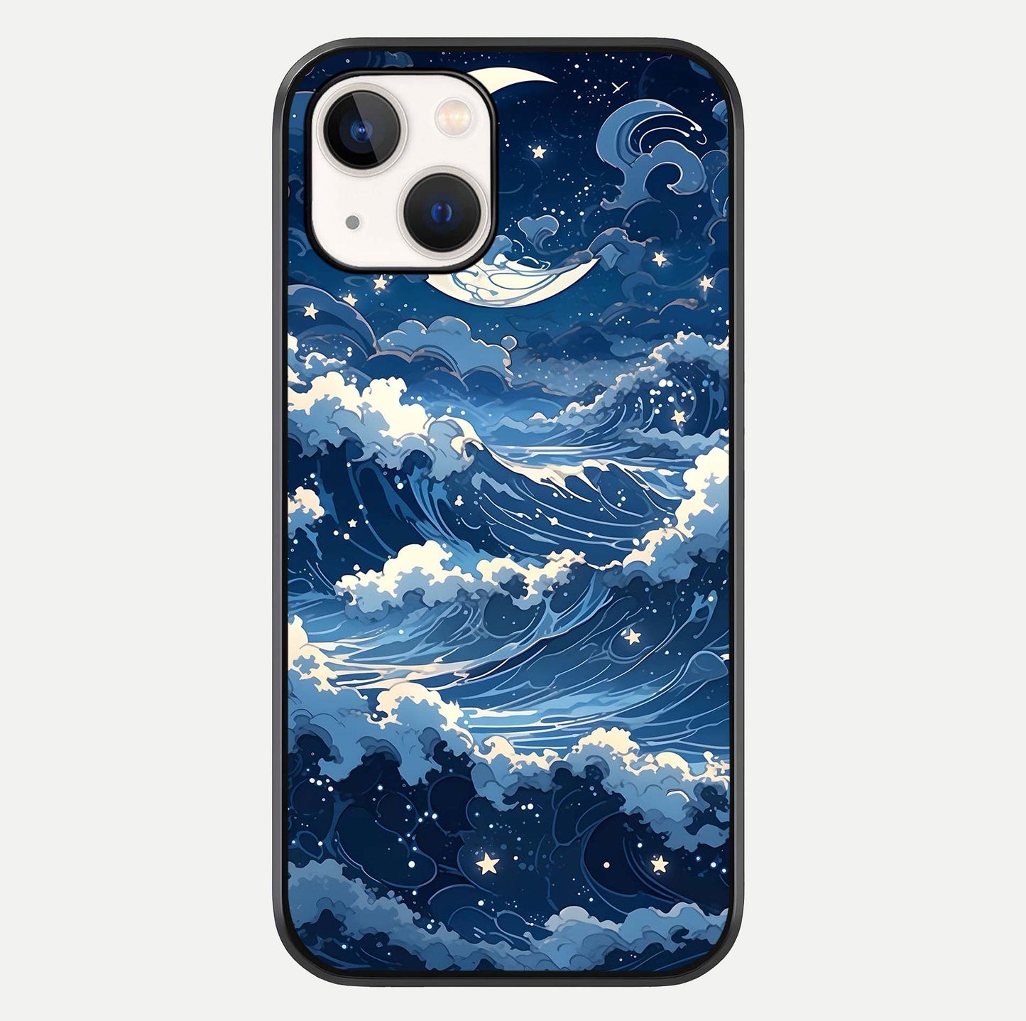 Ocean Moon Waves Glass Case For iPhone 14 by Custom World