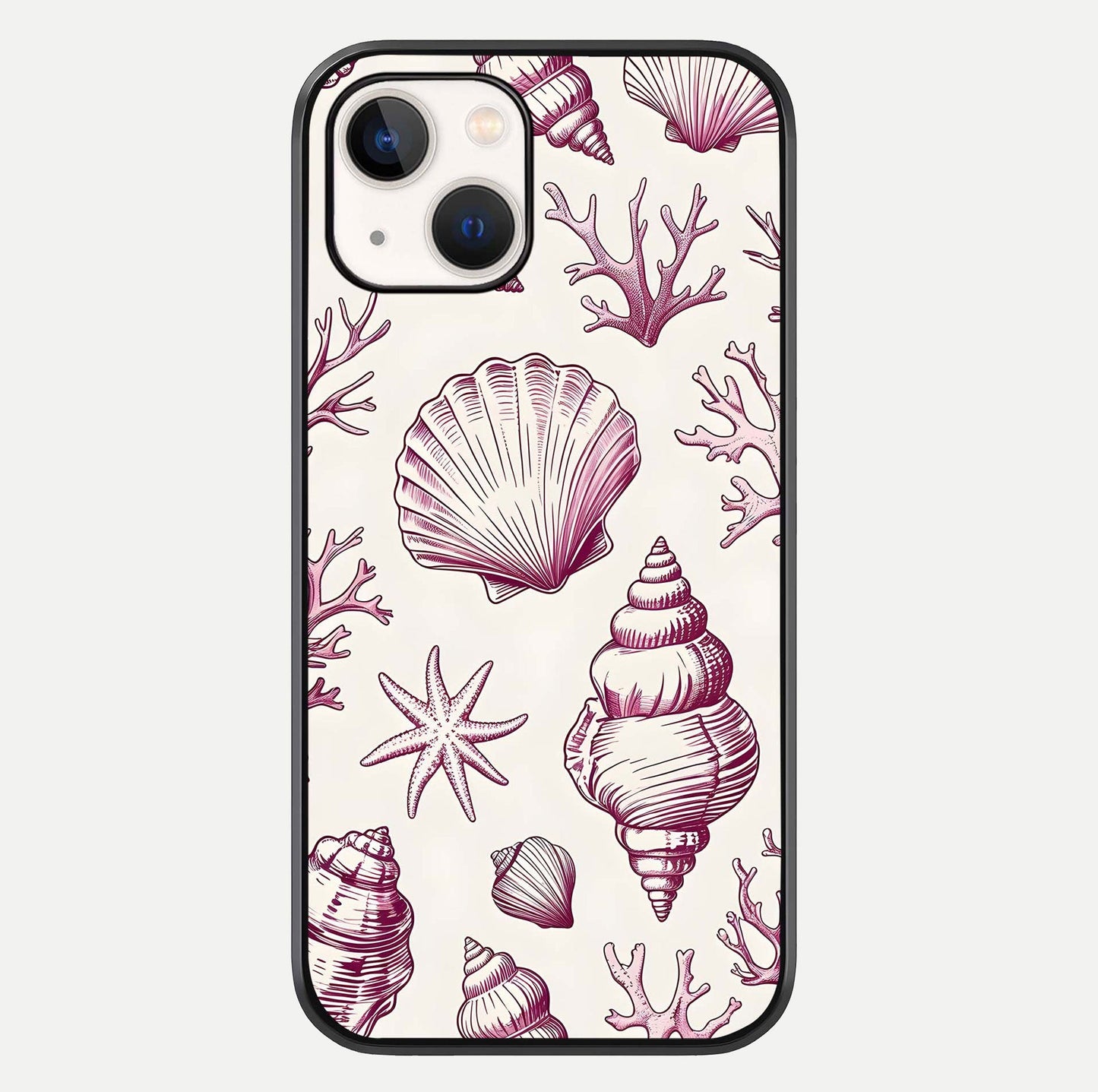 Pink Shells Outline Glass Case For iPhone 14 by Custom World
