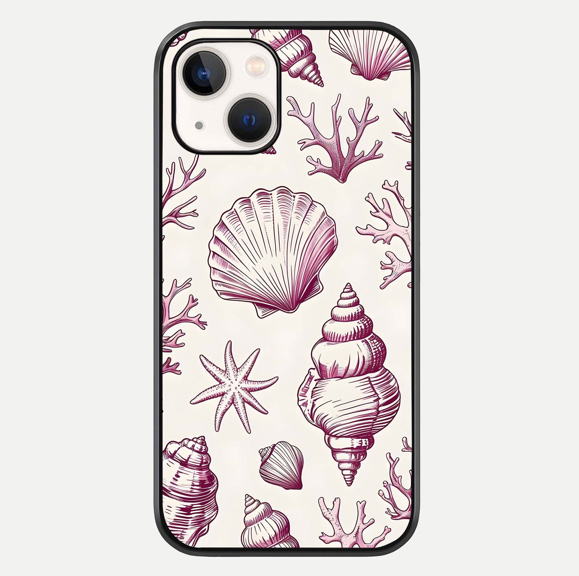 Pink Shells Outline Glass Case For iPhone 14 by Custom World