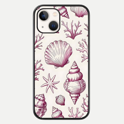 Pink Shells Outline Glass Case For iPhone 14 by Custom World